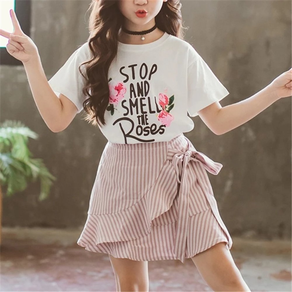 Girls Tee with Wrap Skirt Set